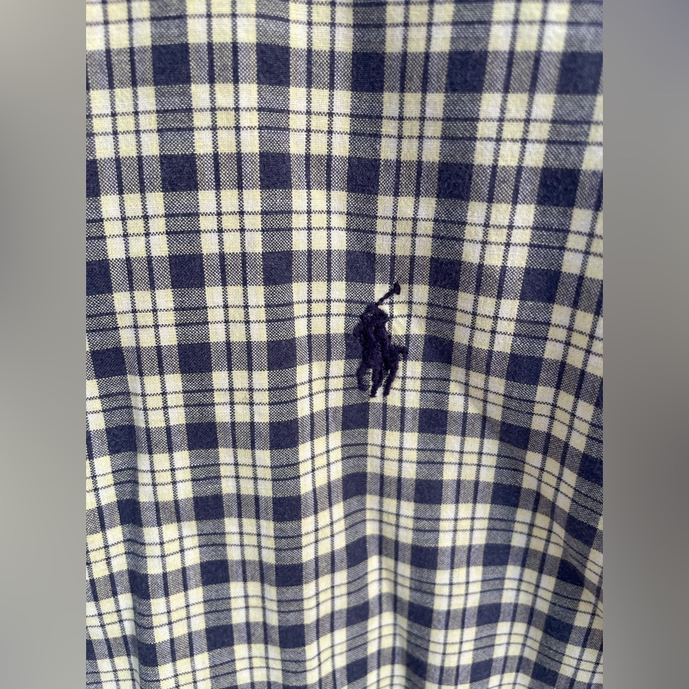Ralph Lauren Sport button down short sleeve shirt men’s XXL cream blue plaid